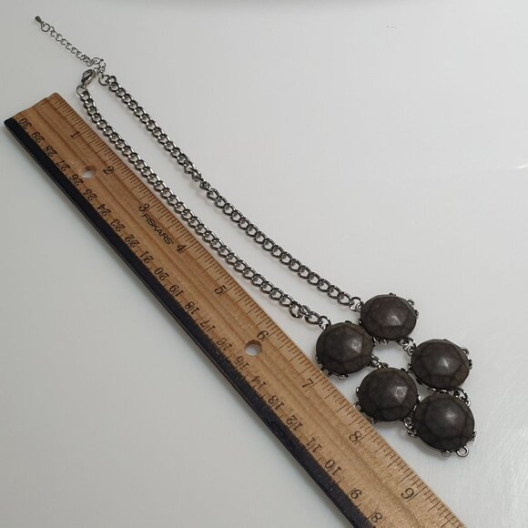 Faceted Round Stone Brown Statement Necklace Adjustable Chain Design Silver Tone - Picture 5 of 5